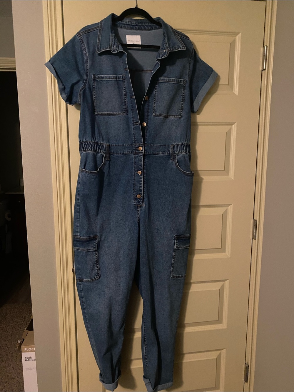 Celebrity Pink Blue Denim Short Sleeve Jumpsuit Romper